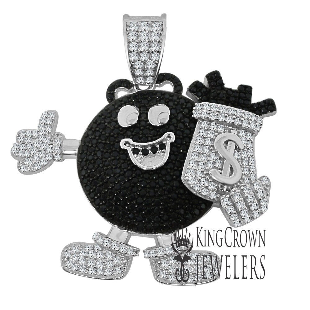 Mens Custom Piece Emoji Candy Charm Real Sterling Silver Money Bag Dollar Sign Simulated Diamond Pendent