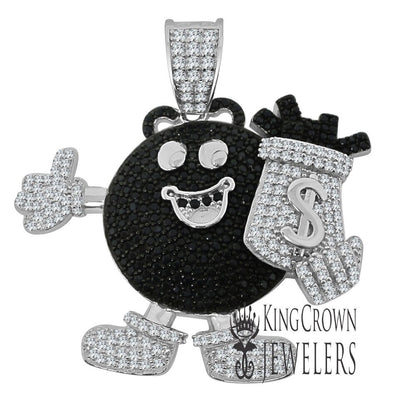 Mens Custom Piece Emoji Candy Charm Real Sterling Silver Money Bag Dollar Sign Simulated Diamond Pendent