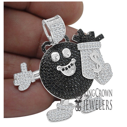 Mens Custom Piece Emoji Candy Charm Real Sterling Silver Money Bag Dollar Sign Simulated Diamond Pendent