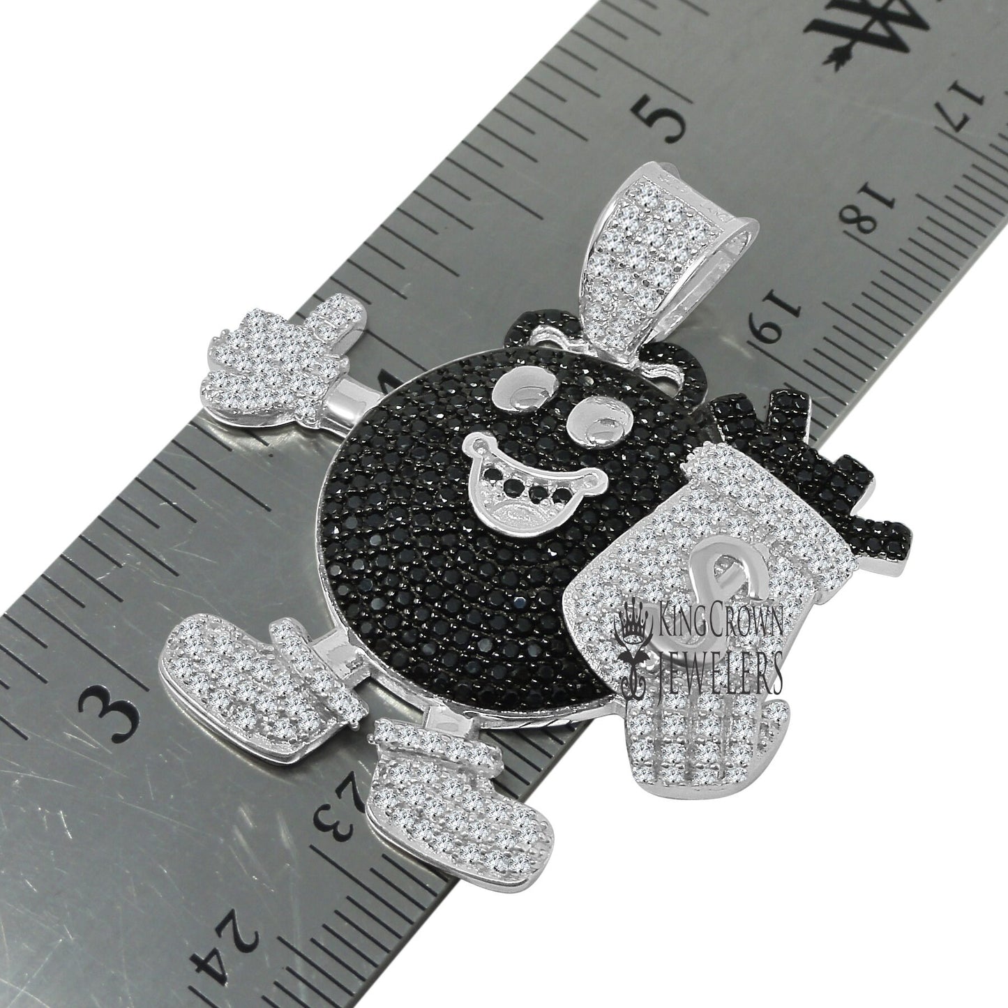 Mens Custom Piece Emoji Candy Charm Real Sterling Silver Money Bag Dollar Sign Simulated Diamond Pendent