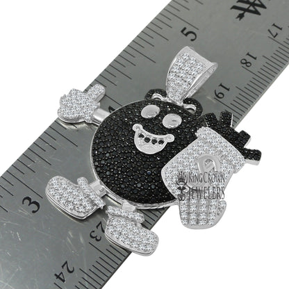 Mens Custom Piece Emoji Candy Charm Real Sterling Silver Money Bag Dollar Sign Simulated Diamond Pendent