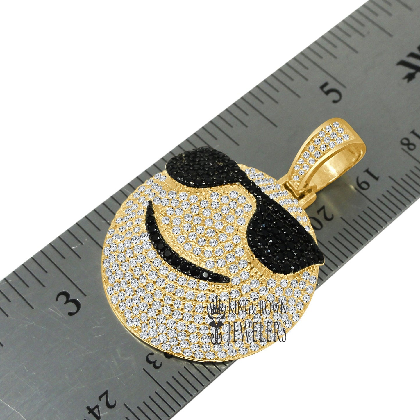Mens Custom Piece Emoji Happy Face Charm Real Yellow Gold Sterling Silver Lab Diamond Pendent
