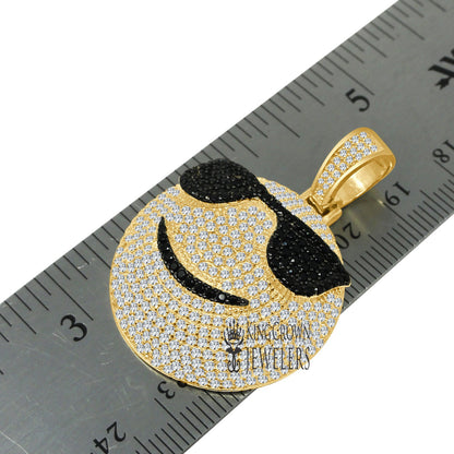 Mens Custom Piece Emoji Happy Face Charm Real Yellow Gold Sterling Silver Lab Diamond Pendent