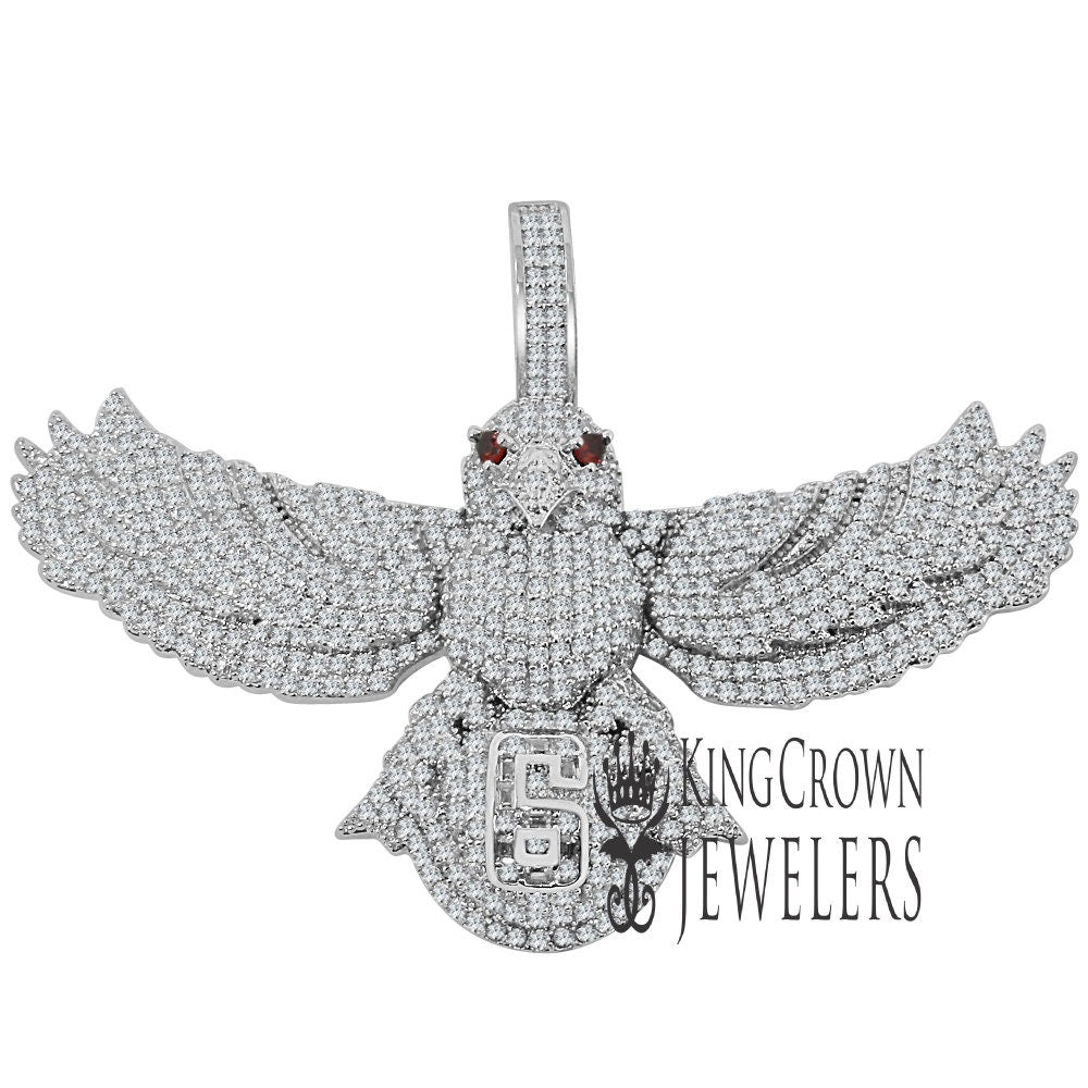 Mens 14K White Gold Finish Simulated Diamond Eagle Wings Custom Charm Bat Owl Pendent