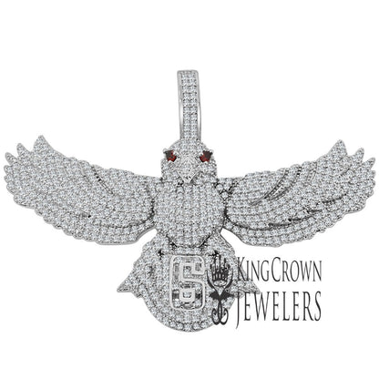 Mens 14K White Gold Finish Simulated Diamond Eagle Wings Custom Charm Bat Owl Pendent
