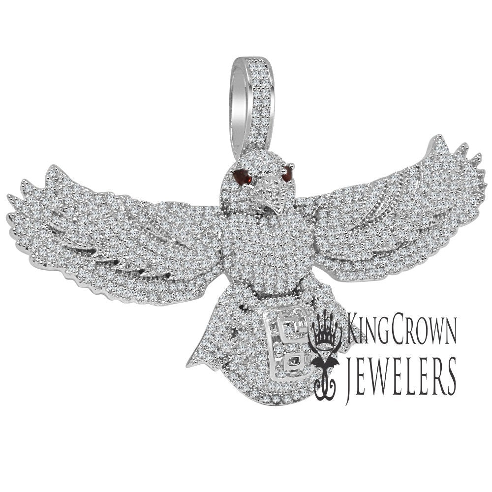 Mens 14K White Gold Finish Simulated Diamond Eagle Wings Custom Charm Bat Owl Pendent