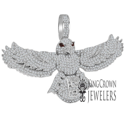 Mens 14K White Gold Finish Simulated Diamond Eagle Wings Custom Charm Bat Owl Pendent