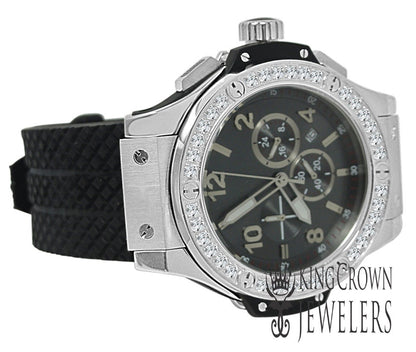 Mens Solid Full Stainless Steel Simulated Diamond Chronograph White Tone Watch 50mm W/Date