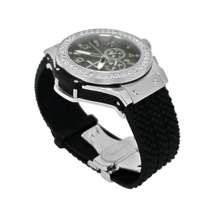 Mens Solid Full Stainless Steel Simulated Diamond Chronograph White Tone Watch 50mm W/Date