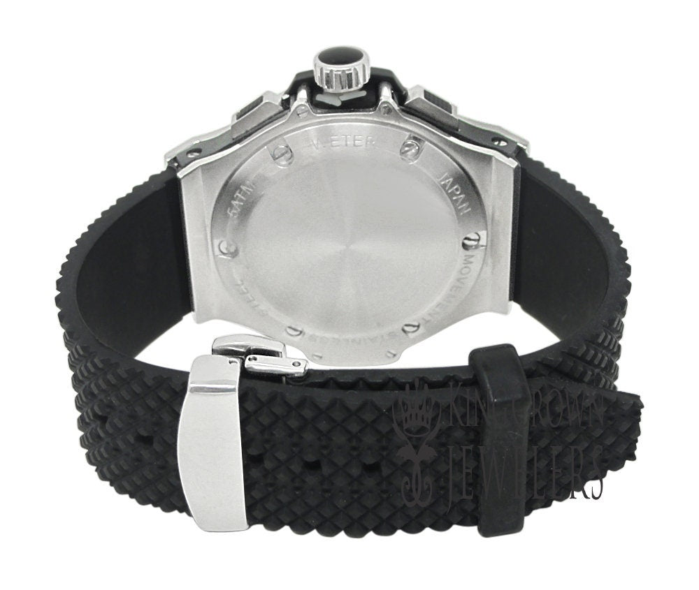 Mens Solid Full Stainless Steel Simulated Diamond Chronograph White Tone Watch 50mm W/Date