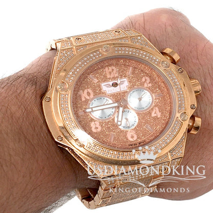 Men's Solid Stainless Steel Tarnish Free 4 Ctw Genuine Diamond Copper Tone Watch
