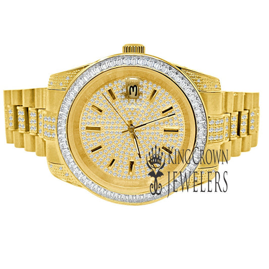 18K Yellow Gold Full Stainless Steel Baguette Simulated Diamond Presidential Watch 41mm