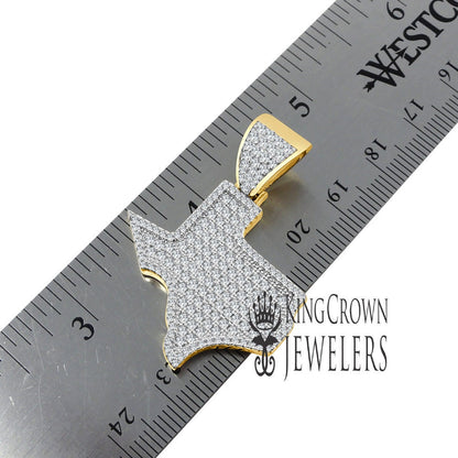 Texas Map Pendant 1.70" The Lone Star State Charm Real Yellow Gold On Italian Sterling Silver Simulated Diamond + Franco Chain