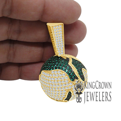10K Solid Yellow Gold On Sterling Silver 3D Globe Pendant World Map Planet Earth XL Charm 39+ Grams