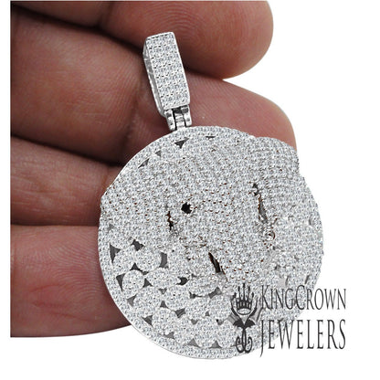White Gold On Real Sterling Silver Solitaire Cut Elephant Head Pendant Simulated Diamond Custom Charm