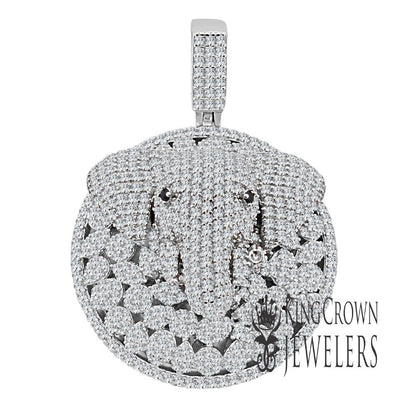 White Gold On Real Sterling Silver Solitaire Cut Elephant Head Pendant Simulated Diamond Custom Charm
