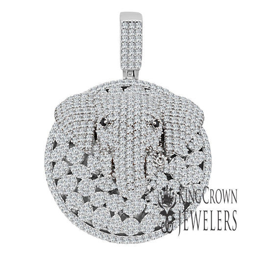 White Gold On Real Sterling Silver Solitaire Cut Elephant Head Pendant Simulated Diamond Custom Charm