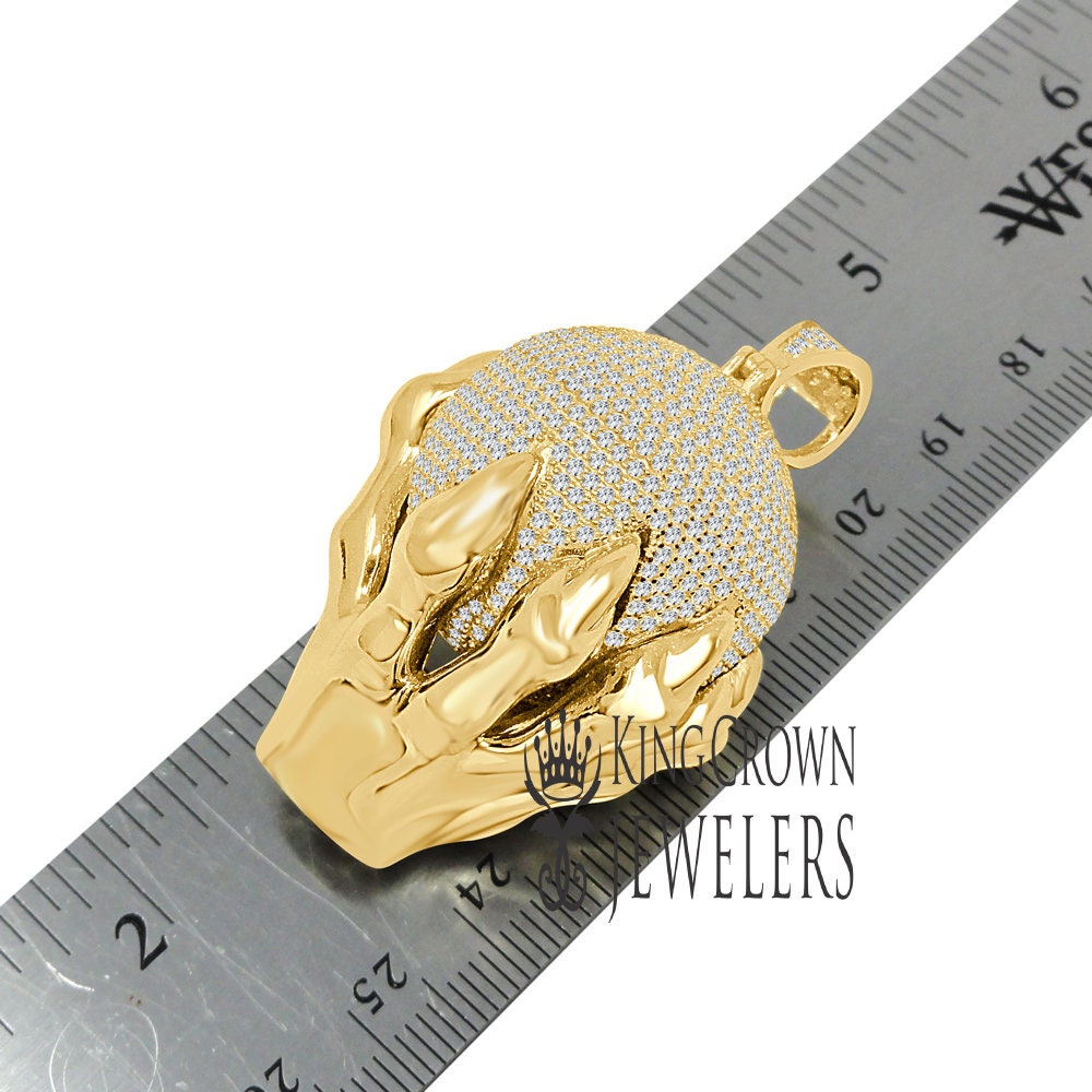 Mens 27+ Grams Real Yellow Gold Sterling Silver "World On My Hands" Pendant Simulated Diamond Men's Custom Charm