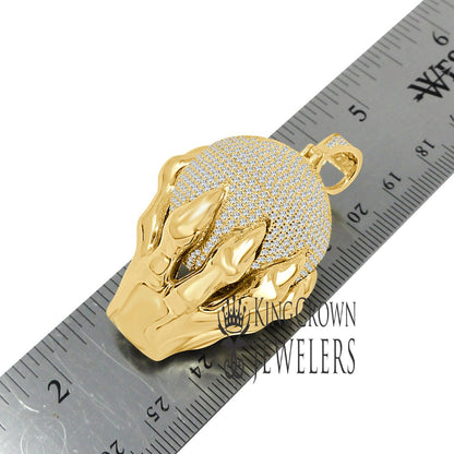 Mens 27+ Grams Real Yellow Gold Sterling Silver "World On My Hands" Pendant Simulated Diamond Men's Custom Charm