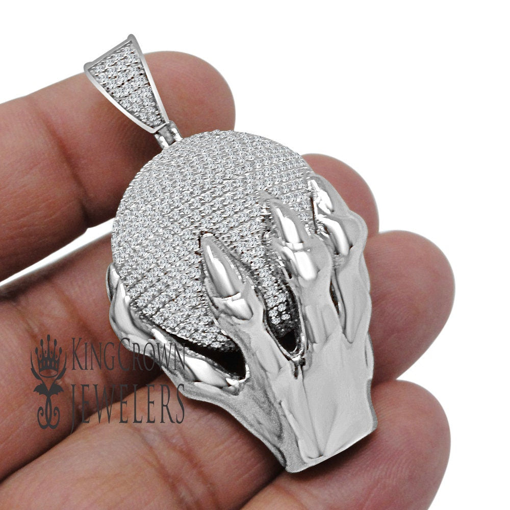 Mens Real White Gold Sterling Silver "World On My Hands" Pendant Diamond Charm