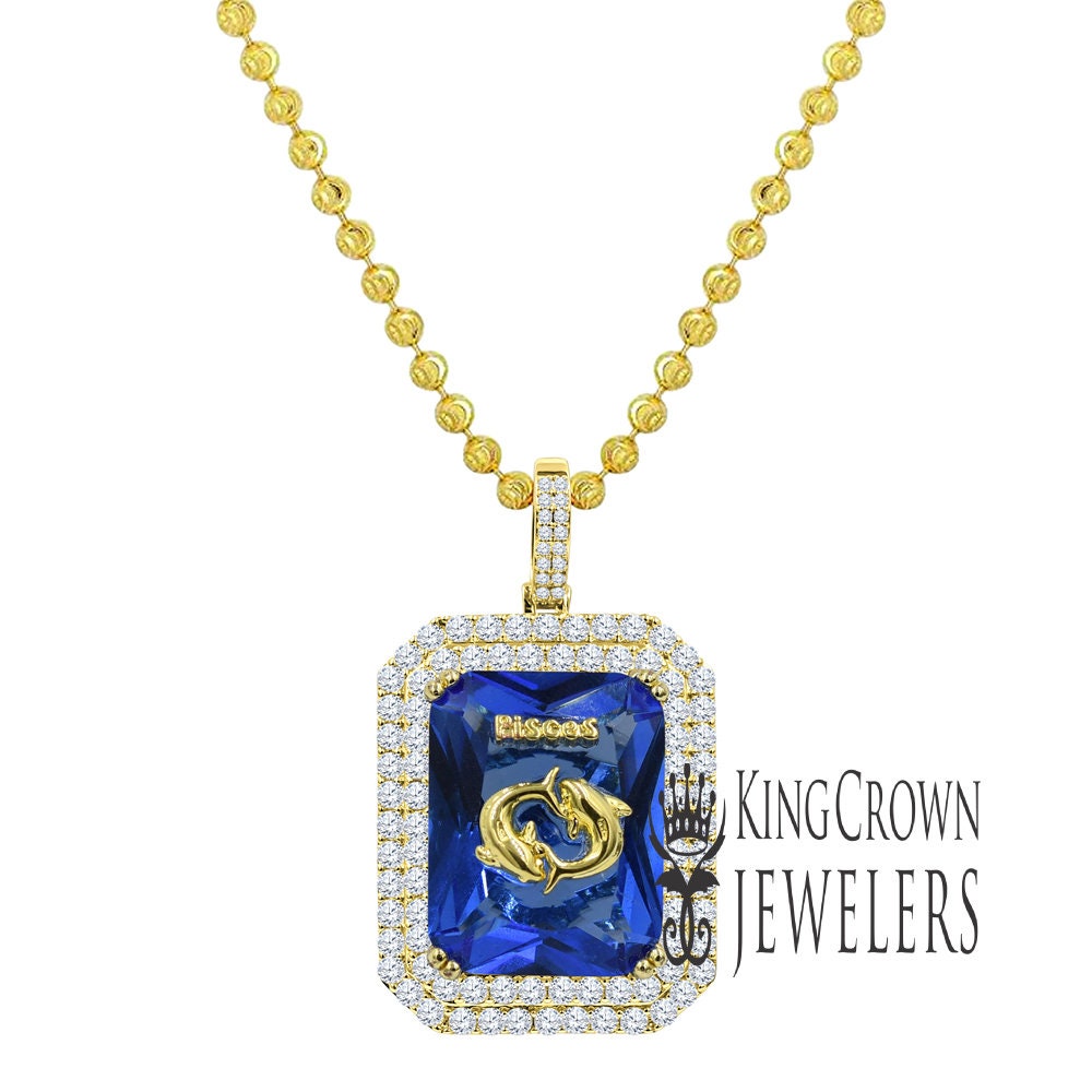 14K Yellow Gold Finish Lucky Zodiac Sign Birthstone Astrology 2.00 Cwt. Simulated Diamond Good Luck Unisex Pendant Charm Chain Necklace  Set