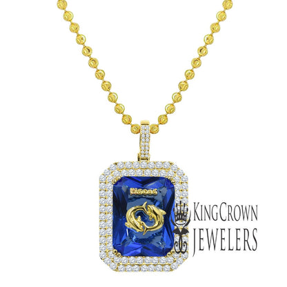 14K Yellow Gold Finish Lucky Zodiac Sign Birthstone Astrology 2.00 Cwt. Simulated Diamond Good Luck Unisex Pendant Charm Chain Necklace  Set