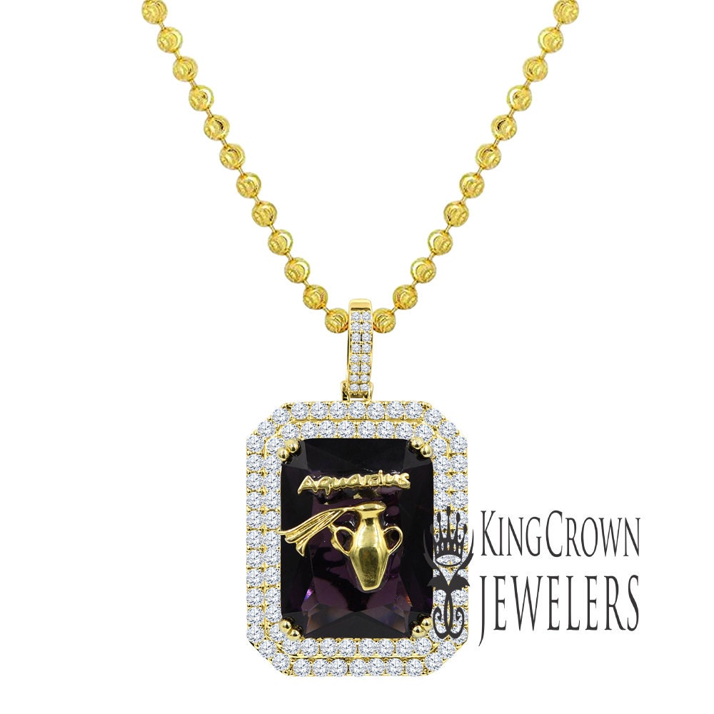 14K Yellow Gold Finish Lucky Zodiac Sign Birthstone Astrology 2.00 Cwt. Simulated Diamond Good Luck Unisex Pendant Charm Chain Necklace  Set