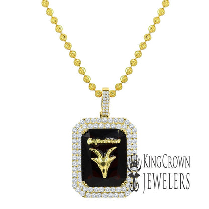 14K Yellow Gold Finish Lucky Zodiac Sign Birthstone Astrology 2.00 Cwt. Simulated Diamond Good Luck Unisex Pendant Charm Chain Necklace  Set