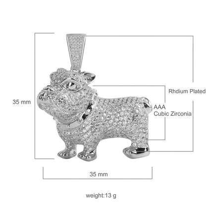 Mens 14K White Gold On Real Sterling Silver Simulated Simulated Diamond Bulldog Custom Pendant Charm