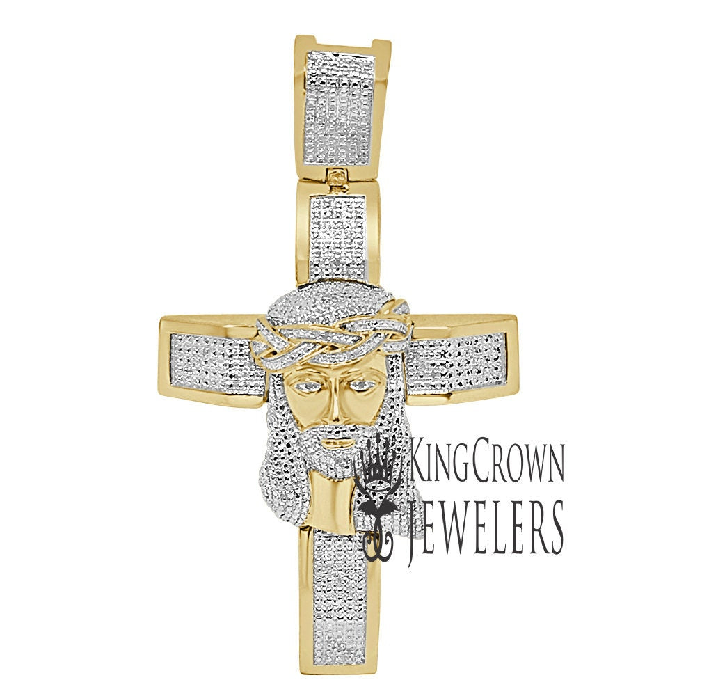 Real Genuine Authentic Diamond 32+ Grams Jesus Christ Face Cross 10K Solid Yellow Gold Finish Custom Piece Charm Pendant Men's XL Big 3.5"