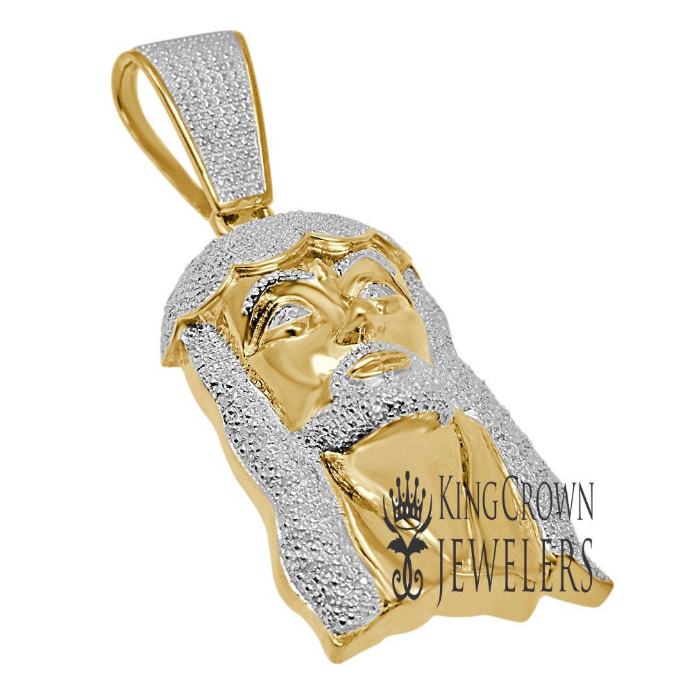 Mens Real Genuine Diamonds Jesus Face Piece Charm 10K Yellow Gold Finish Pendent 2.65''