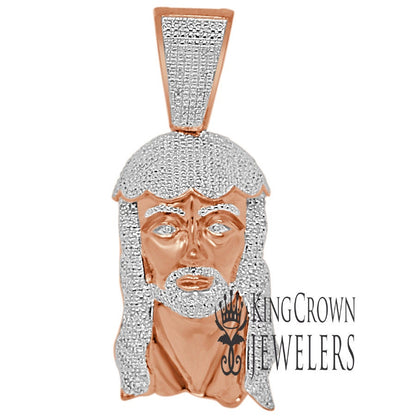Mens Real Genuine Diamonds Jesus Face Piece Charm 10K Rose Gold Finish Pendent 2.65''
