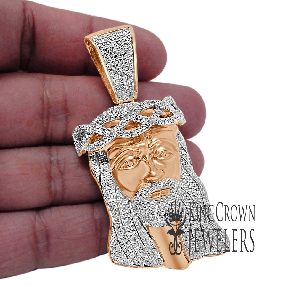Real Authentic Genuine  Diamonds Jesus Face Piece Charm 10K Rose Gold Finish Mens Pendent 2.85''