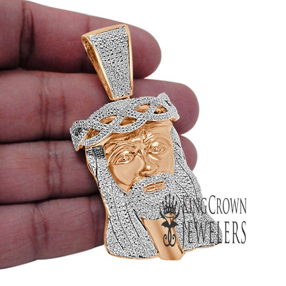 Real Authentic Genuine  Diamonds Jesus Face Piece Charm 10K Rose Gold Finish Mens Pendent 2.85''