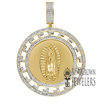 Genuine Diamonds Greek Style Virgin Mother Mary Pendent 10K Gold Finish Charm