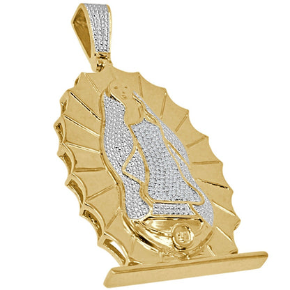 Mens Real Genuine Diamond 10K Yellow Gold Tone Mother Mary Cherub Pendant Charm