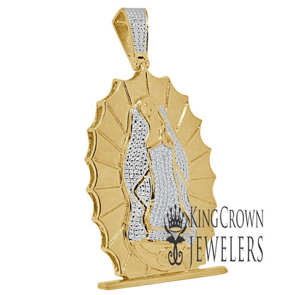 Mens Real Genuine Diamond 10K Yellow Gold Tone Mother Mary Cherub Pendant Charm