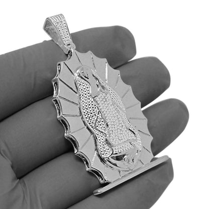 Mens Real Genuine Diamond 10K White Gold Tone Mother Mary Cherub Pendant Charm