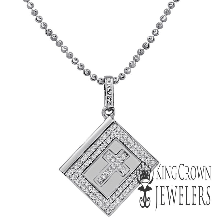 Real Diamond Mini Holy Bible Book 10K White Gold Finish Pendent Charm Chain Set