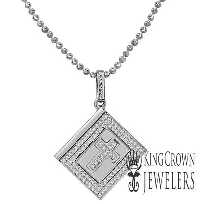 Real Diamond Mini Holy Bible Book 10K White Gold Finish Pendent Charm Chain Set