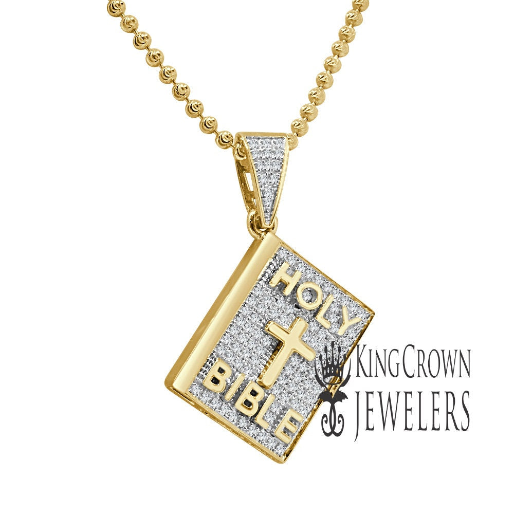 Genuine Authentic Diamond Mini Holy Bible Book 10K Yellow Gold Finish Pendent Charm + Chain