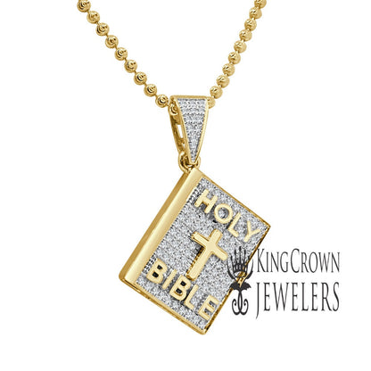 Genuine Authentic Diamond Mini Holy Bible Book 10K Yellow Gold Finish Pendent Charm + Chain