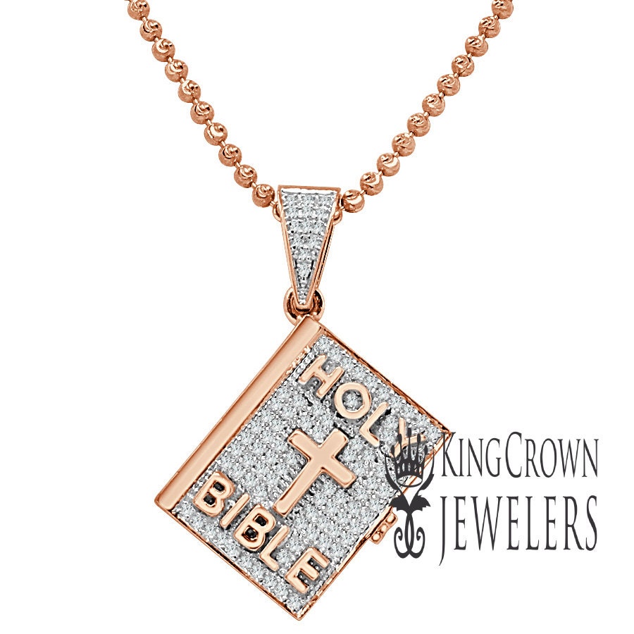 Genuine Authentic Diamond Mini Holy Bible Book 10K Rose Gold Finish Pendent Charm + Chain