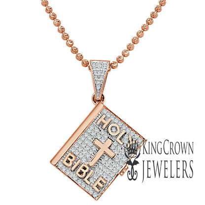 Genuine Authentic Diamond Mini Holy Bible Book 10K Rose Gold Finish Pendent Charm + Chain