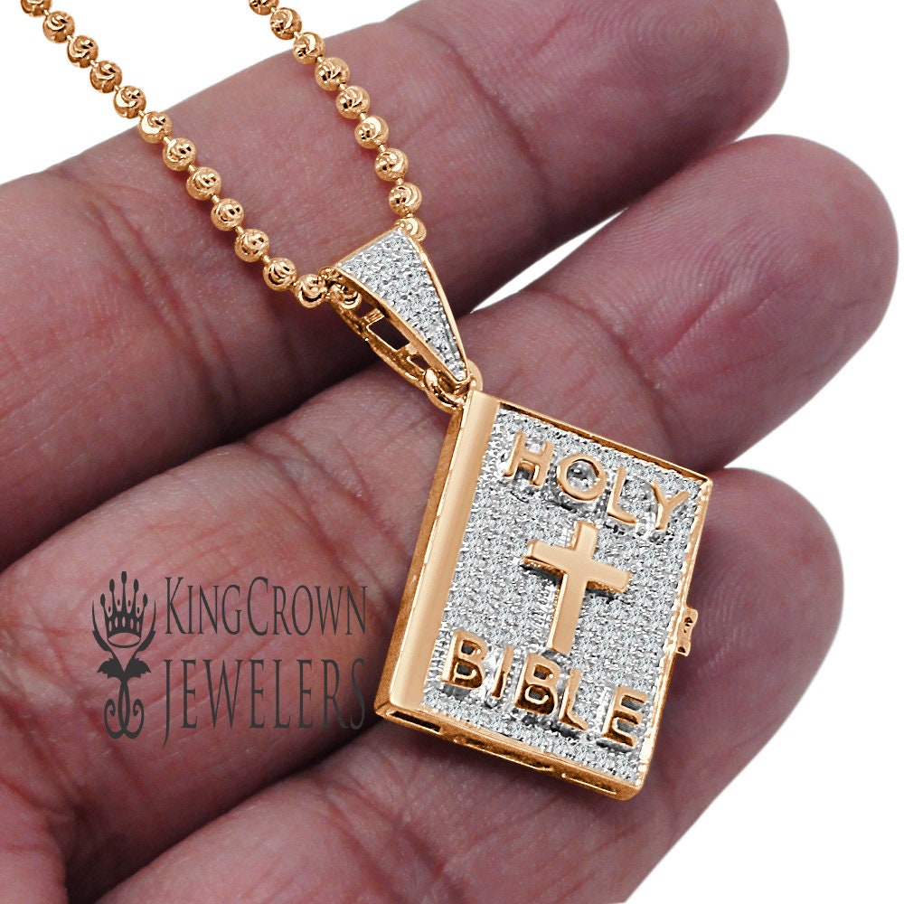 Genuine Authentic Diamond Mini Holy Bible Book 10K Rose Gold Finish Pendent Charm + Chain