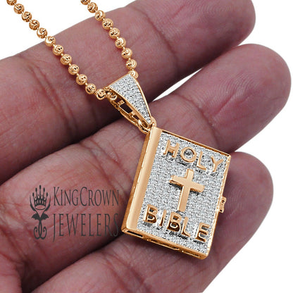 Genuine Authentic Diamond Mini Holy Bible Book 10K Rose Gold Finish Pendent Charm + Chain