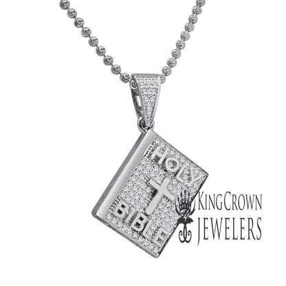 Genuine Authentic Diamond Mini Holy Bible Book 10K White Gold Finish Pendent Charm + Chain