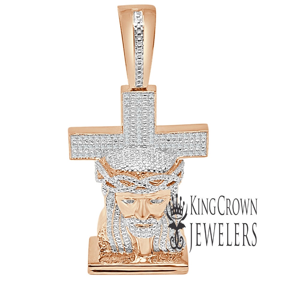 Real Genuine Diamonds 0.40 Cwt. Jesus Face Cross Custom Mens Pendant Charm 10K Rose Gold Finish 2.5''