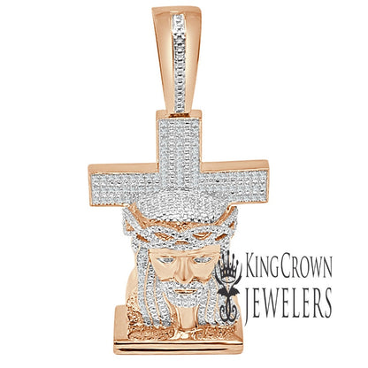 Real Genuine Diamonds 0.40 Cwt. Jesus Face Cross Custom Mens Pendant Charm 10K Rose Gold Finish 2.5''