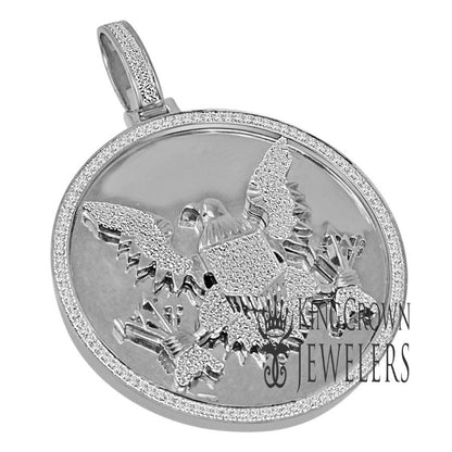 Mens Genuine Real Diamond President Seal American Eagle Pendent 10K White Gold Finish Charm 2.75''